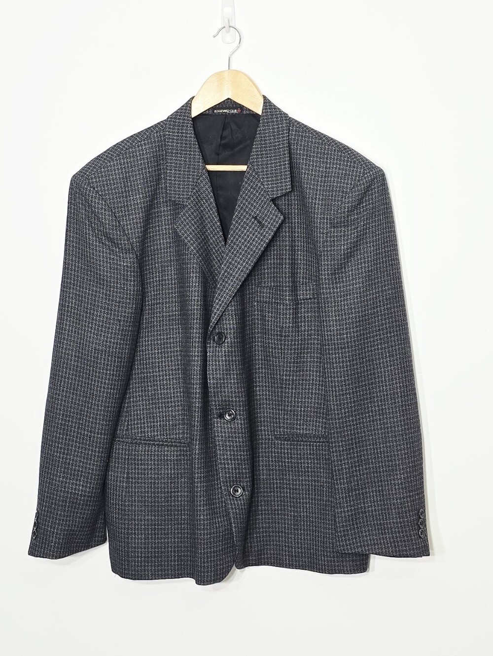Vintage Boulevard Club Pure Virgin Wool Blue Gray Checkered Professor Oversized